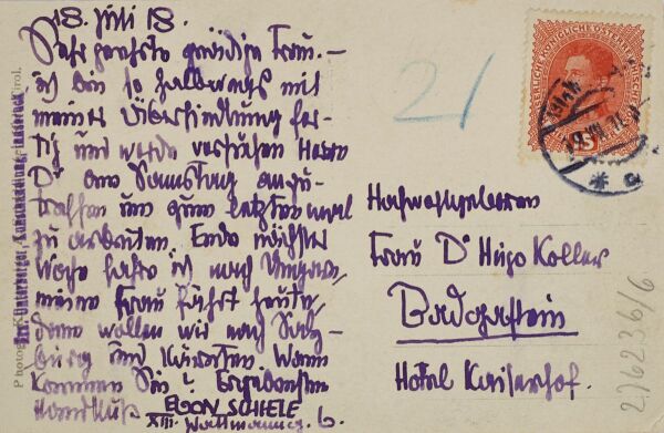 Postkarte von Egon Schiele an Broncia Koller-Pinell Bild 2