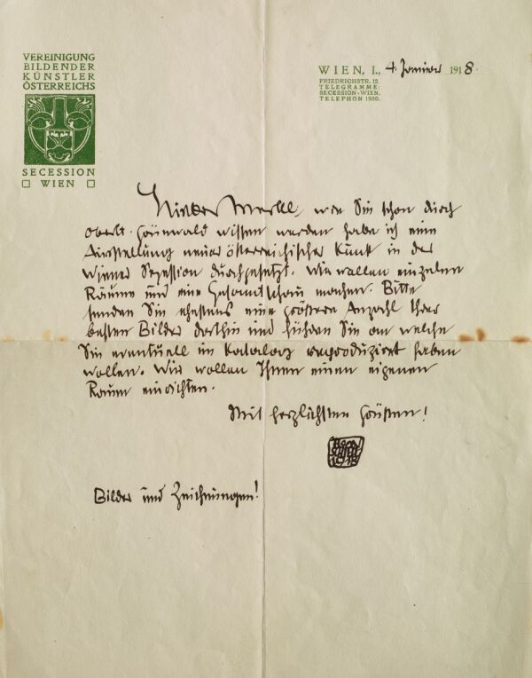 Brief von Egon Schiele an Georg Merkel 