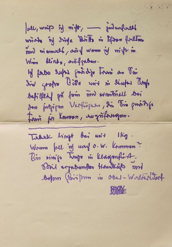 Brief von Egon Schiele an Broncia Koller-Pinell 