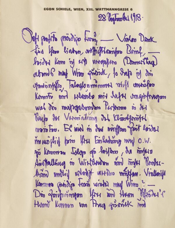 Letter from Egon Schiele to Broncia Koller-Pinell 