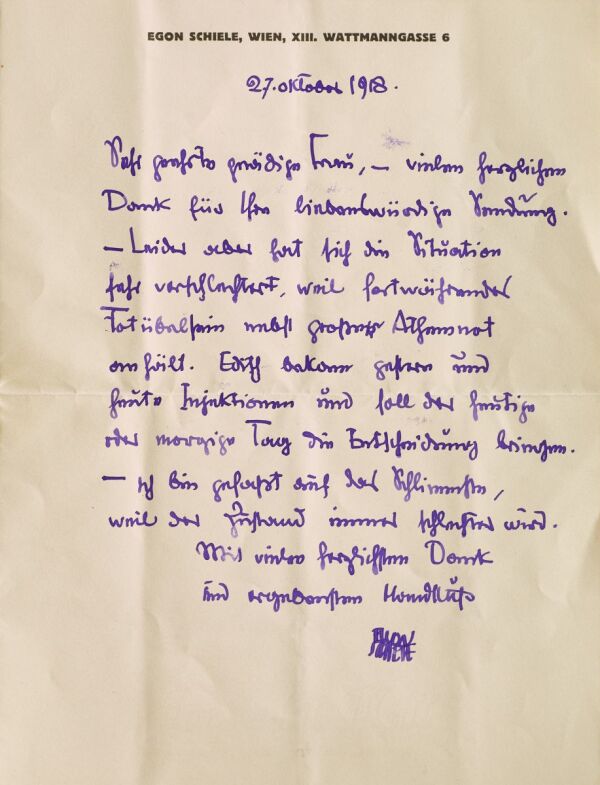 Brief von Egon Schiele an Broncia Koller-Pinell Bild 1