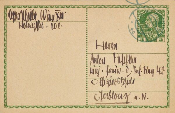 Postkarte von Egon Schiele an Anton Peschka Bild 2