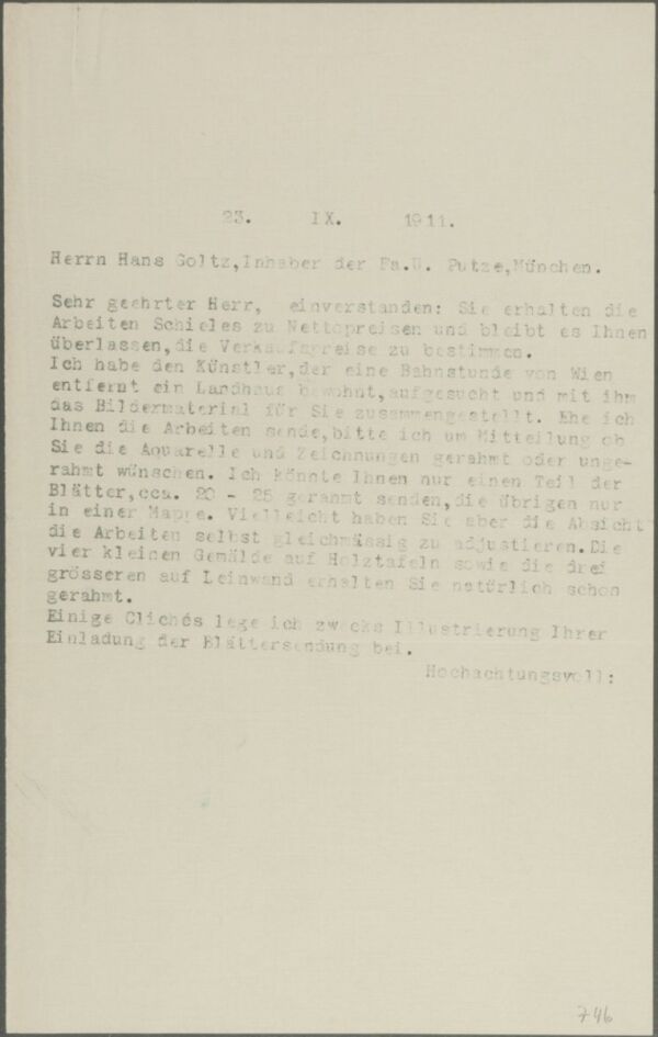 Brief von Arthur Roessler an Hans Goltz 