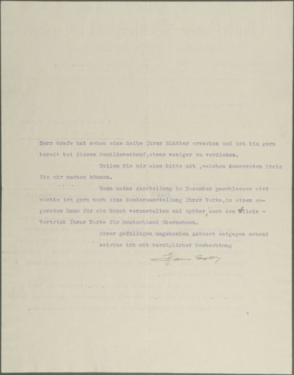 Maschinenschriftlicher Brief von Hans Goltz an Egon Schiele Bild 2