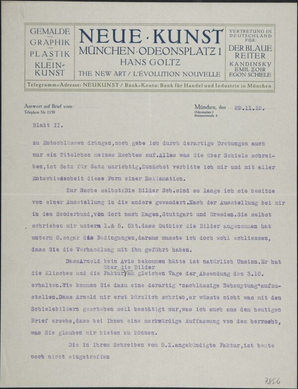 Maschinenschriftlicher Brief von Hans Goltz an Arthur Roessler Bild 2