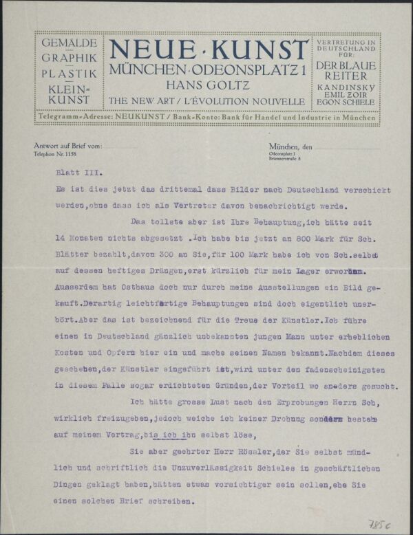 Maschinenschriftlicher Brief von Hans Goltz an Arthur Roessler Bild 3