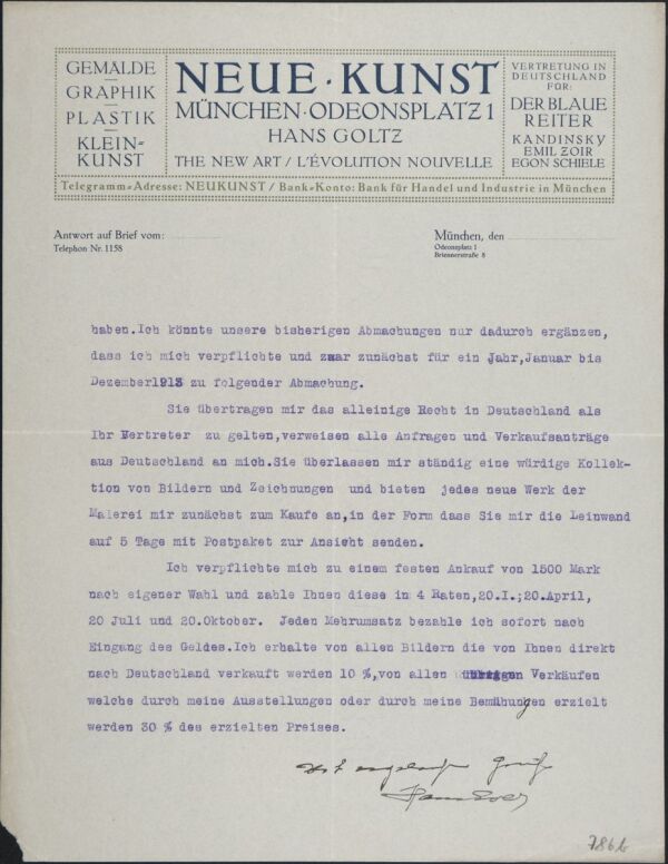 Maschinenschriftlicher Brief von Hans Goltz an Egon Schiele Bild 2