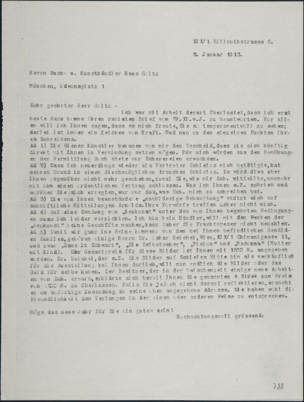 Brief von Arthur Roessler an Hans Goltz 