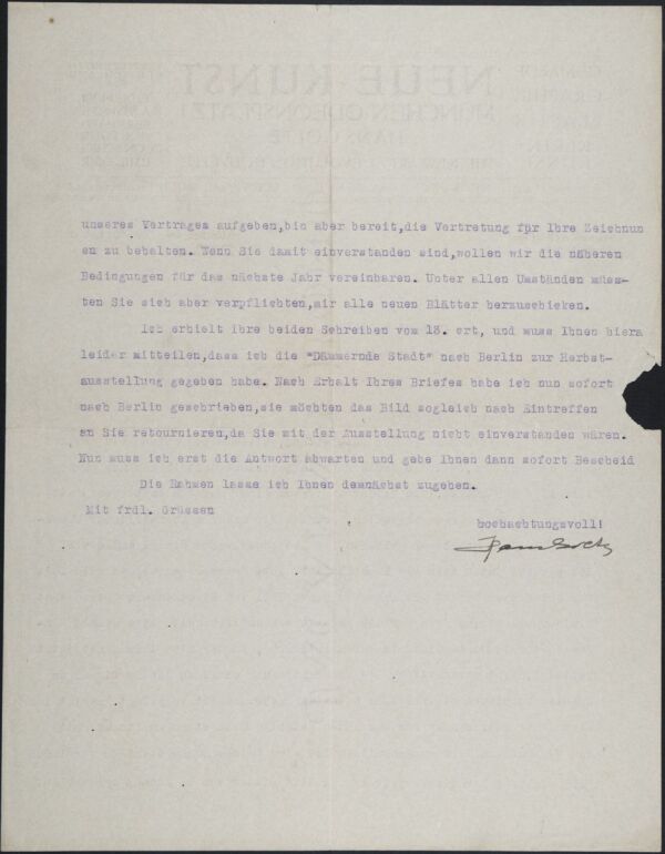 Maschinenschriftlicher Brief von Hans Goltz an Egon Schiele Bild 2