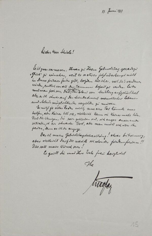 Brief von Leopold Liegler an Egon Schiele 