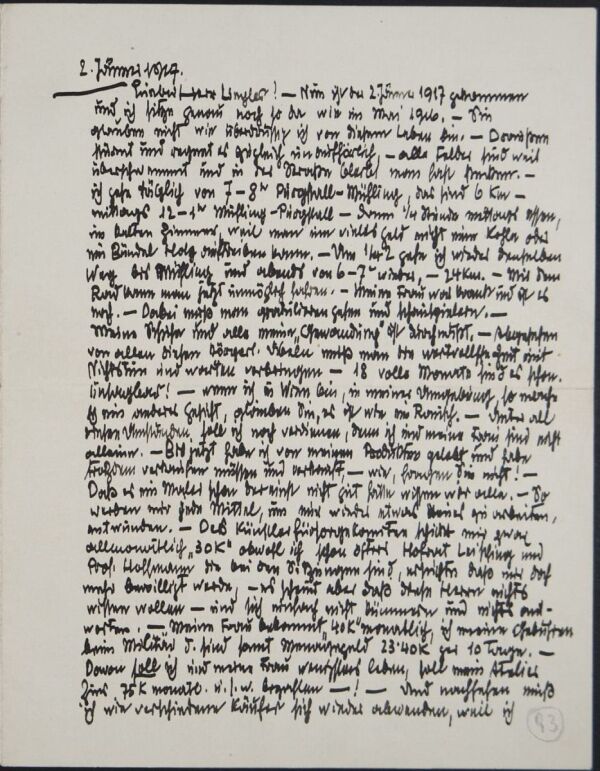 Brief von Egon Schiele an Leopold Liegler 