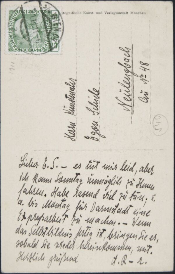 Postkarte von Arthur Roessler an Egon Schiele Bild 2