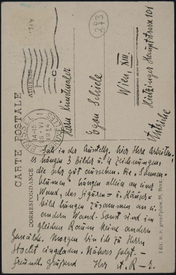 Postkarte von Arthur Roessler an Egon Schiele Bild 2