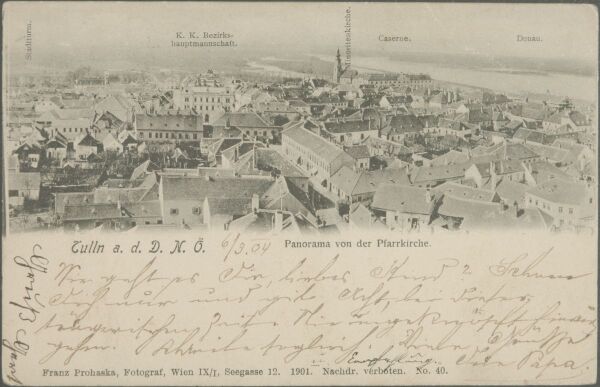 Postkarte von Adolf Schiele an Egon Schiele, mitunterschrieben von Gertrude Schiele 