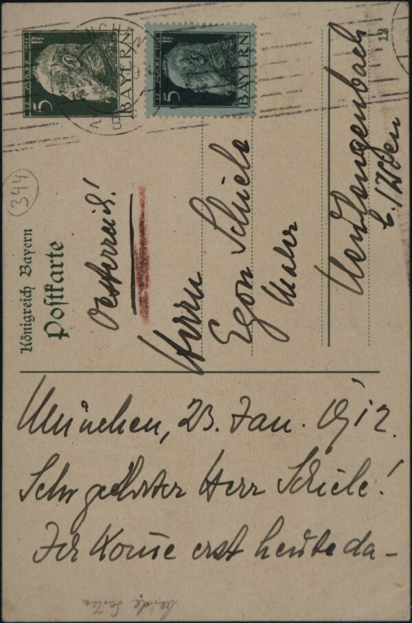 Postkarte von Maximilian Karl Rohe/Delphin-Verlag München an Egon Schiele Bild 2