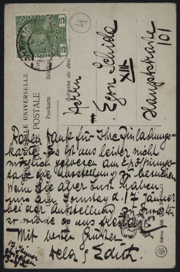 Postkarte von Edith und Adele Harms an Egon Schiele Bild 2