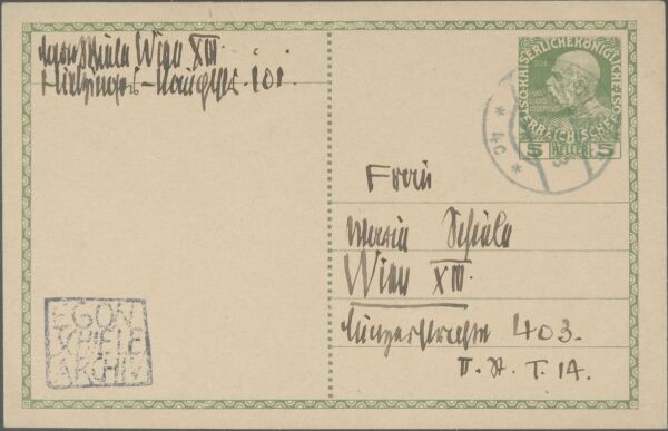 Postkarte von Egon Schiele an Marie Schiele Bild 2