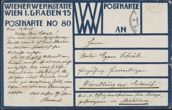 Postkarte von Heinrich Benesch an Egon Schiele 