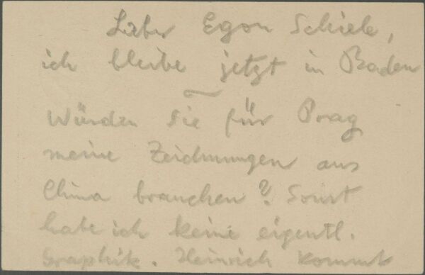 Postkarte von Hans Böhler an Egon Schiele 