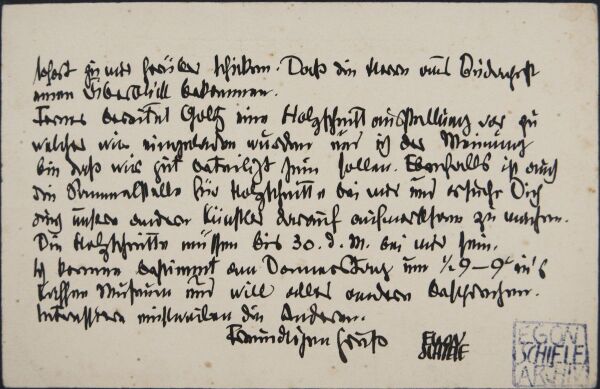 Brief von Egon Schiele an Johannes Fischer Bild 2