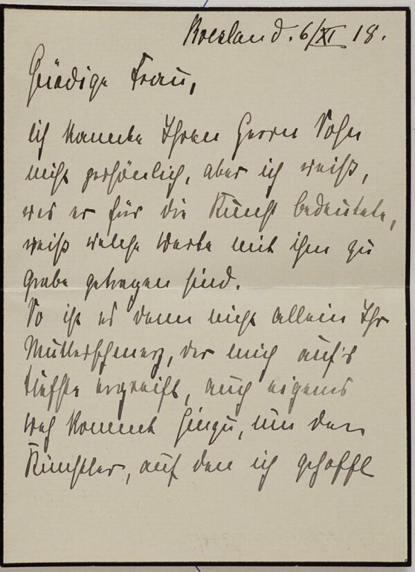 Kondolenzschreiben von Helene Heine an Marie Schiele zum Tod von Egon Schiele 