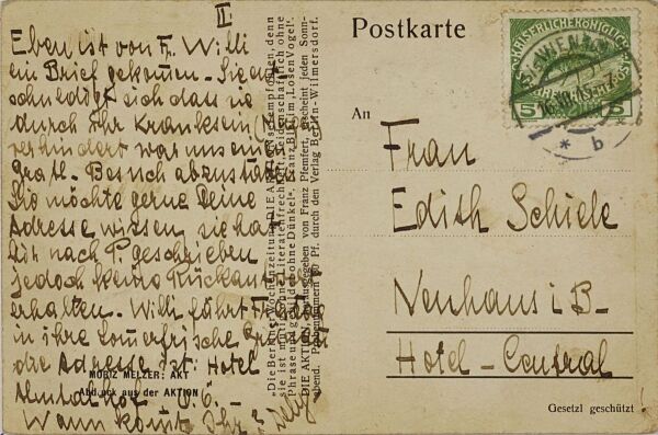 Postkarte von Adele Harms an Egon und Edith Schiele Bild 2