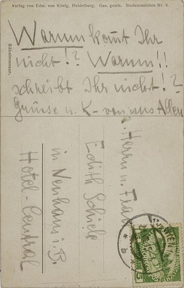 Postkarte von Adele Harms an Egon und Edith Schiele Bild 2