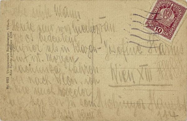 Postkarte von Edith Schiele an Josefine Harms, mitunterschrieben von Egon Schiele und Adele Harms Bild 2