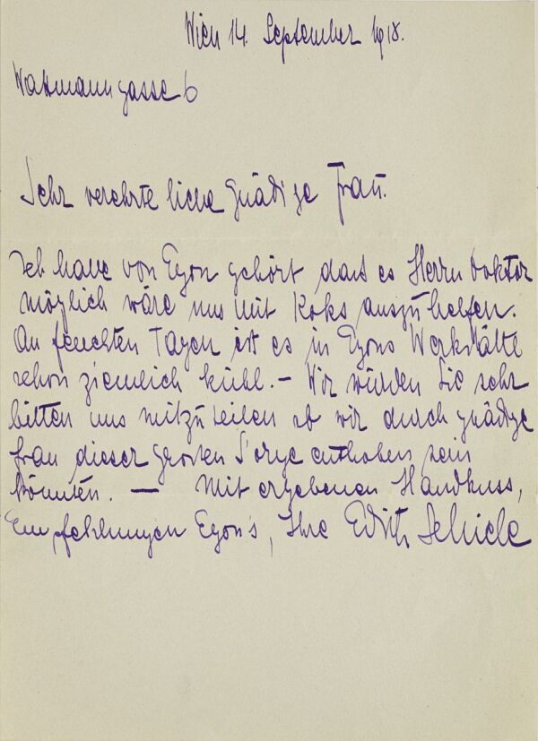 Brief von Edith Schiele an Broncia Koller-Pinell Bild 1