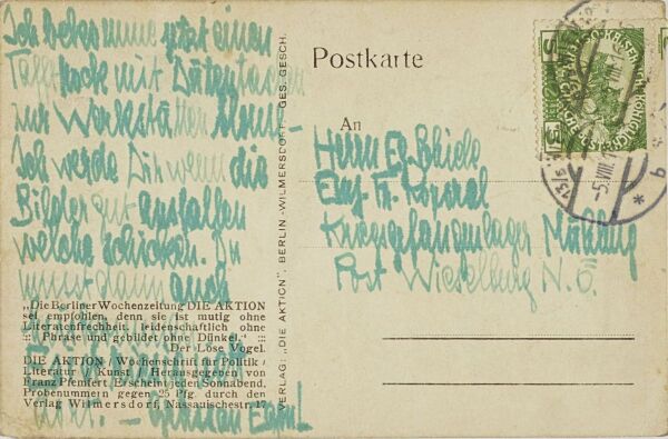 Postkarte von Adele Harms an Egon und Edith Schiele Bild 2