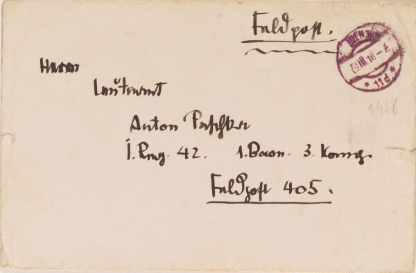 Brief (Feldpost) von Egon Schiele an Anton Peschka Bild 2