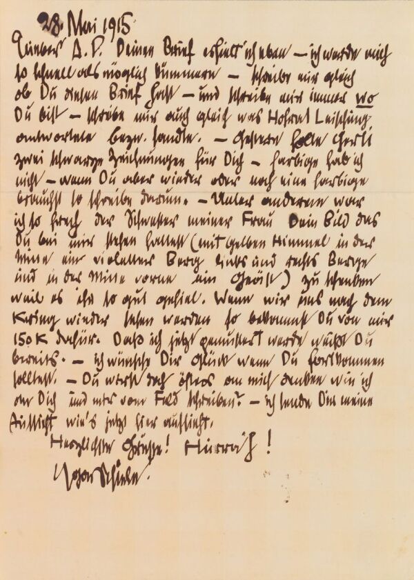 Brief von Egon Schiele an Anton Peschka Bild 1