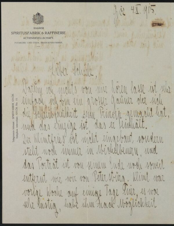 Brief von Erich Lederer an Egon Schiele 