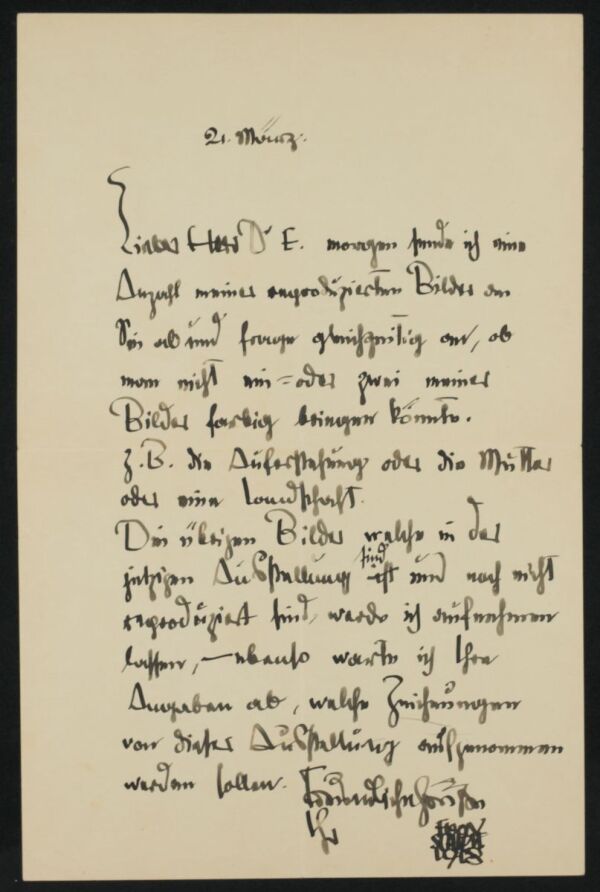 Brief von Egon Schiele an Max Eisler 