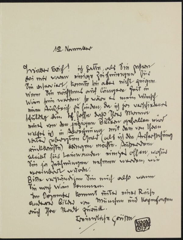 Brief von Egon Schiele an Erich Lederer 