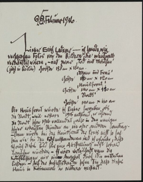 Brief von Egon Schiele an Erich Lederer 