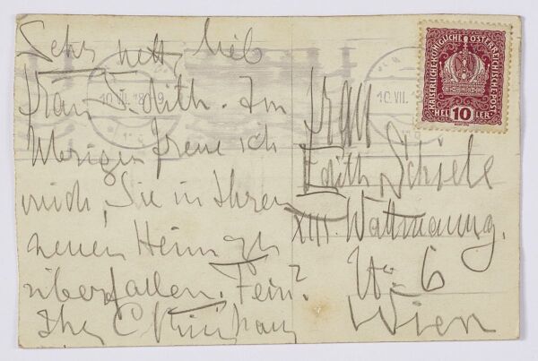 Postkarte von Carl Reininghaus an Edith Schiele Bild 2