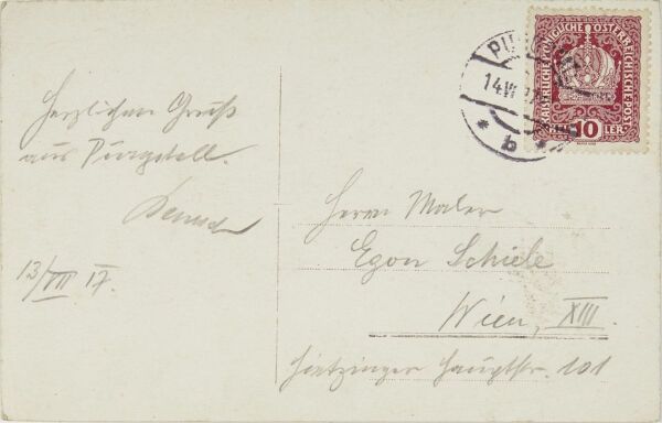 Postkarte von Heinrich Benesch an Egon Schiele Bild 2