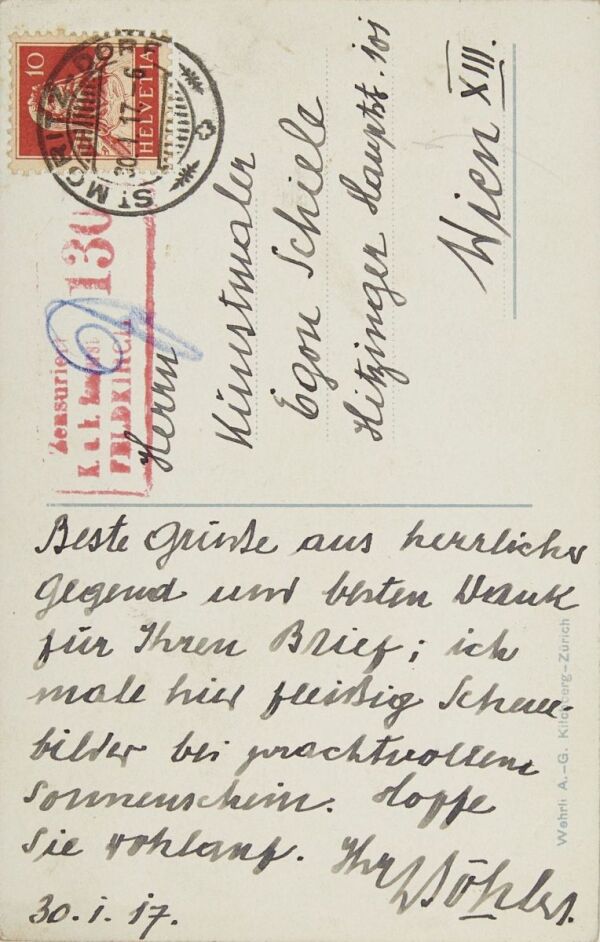 Postkarte von Heinrich Böhler an Egon Schiele Bild 2