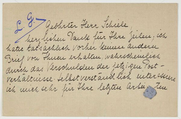 Brief von Lotte Gotthilf an Egon Schiele 