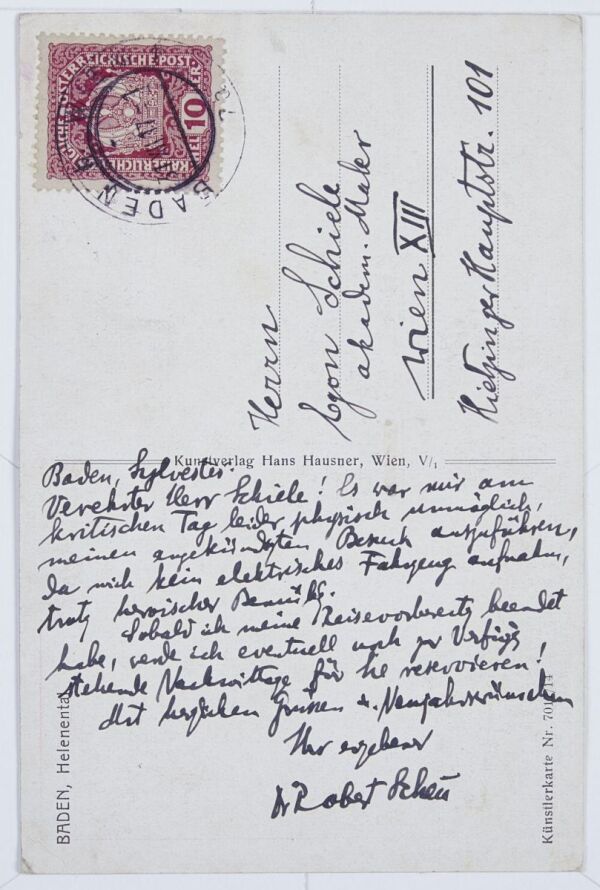 Postkarte von Robert Scheu an Egon Schiele Bild 2