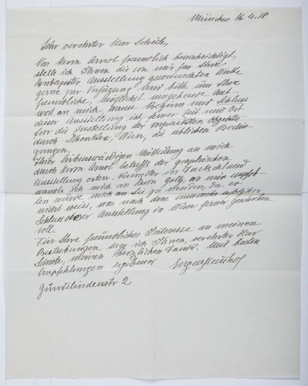 Brief von Eugen Steinhof an Egon Schiele 