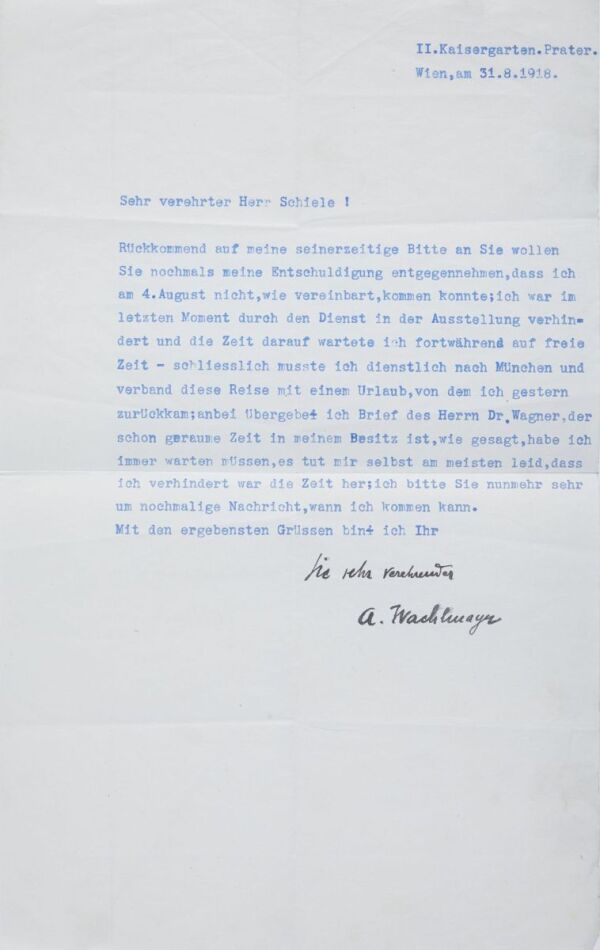 Brief von Alois Ludwig Wachlmayr (Aloys Wach) an Egon Schiele 