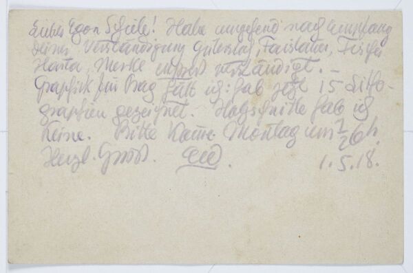 Postcard from Ernst Wagner to Egon Schiele Bild 1