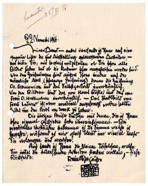 Brief von Egon Schiele an Guido Arnot 