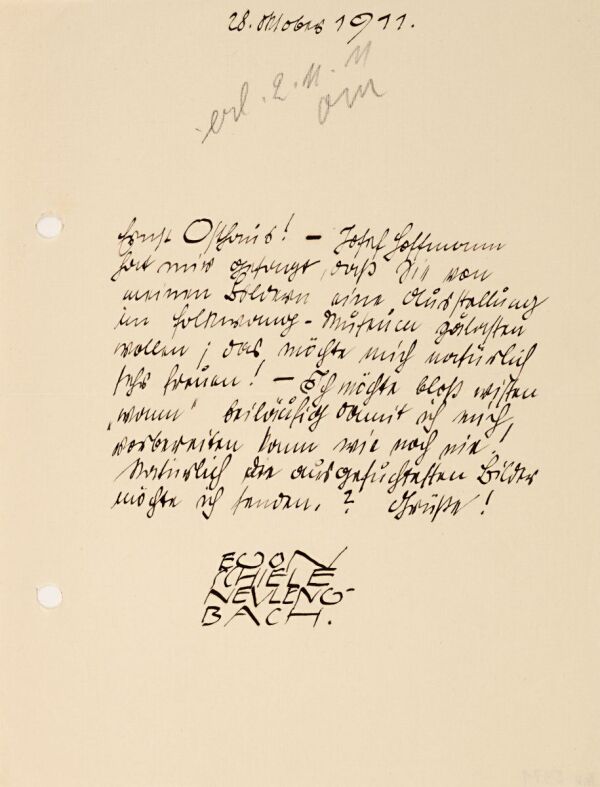 Brief von Egon Schiele an Karl Ernst Osthaus/Folkwang Museum 