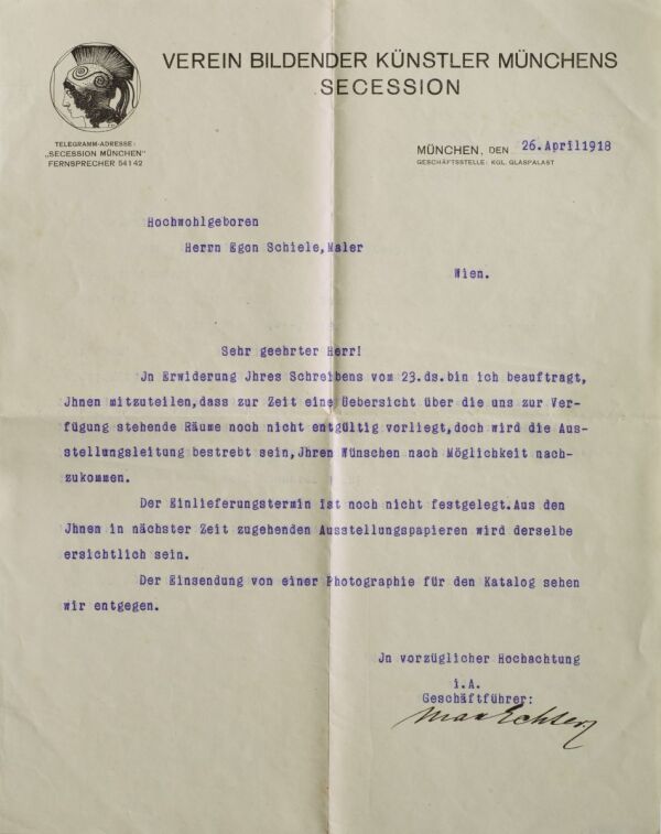 Maschinenschriftlicher Brief von Max Echter/Münchener Secession an Egon Schiele 