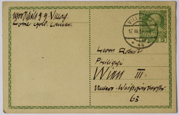 Postkarte von Egon Schiele an Robert Philippi Bild 2