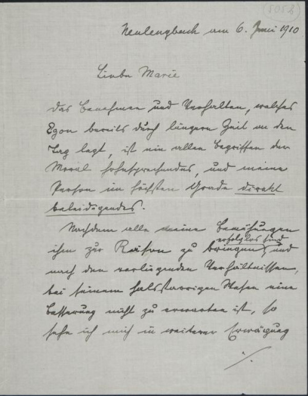 Brief von Leopold Czihaczek an Marie Schiele 