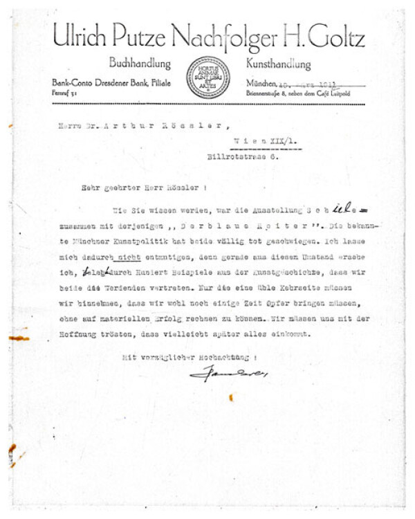 Maschinenschriftlicher Brief von Hans Goltz an Arthur Roessler 